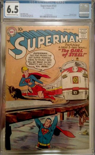 Superman 123 (8/1958,  Dc) Cgc Blue Label 6.  5 Supergirl Tryout Key Issue
