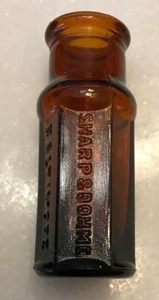 Antique Poison Amber Glass Medicine Bottle Sharp & Dohme Baltimore Hexagon