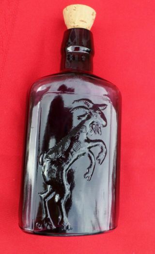 Glass Goat Bottle Purple Amethyst Goat Image & Feasting Quote,  6 " Tall Marked Cl