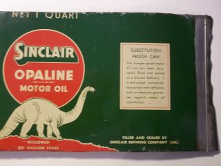 1930 ' s SINCLAIR Opaline Green QUART Oil CAN SIGN Man Cave WHITE DINOSAUR Dino 3