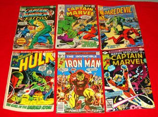 10 Vintage Marvel Superhero Comic Books 1969 - 81 Daredevil Hulk Iron Man Thing,