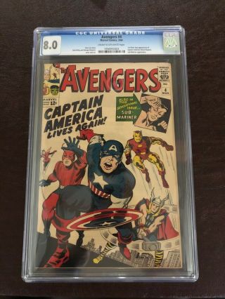 Avengers 4 - Cgc Grade 8.  0 (first Silver Age Captain America)