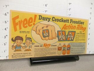Newspaper Ad Premium 1955 Karo Syrup Davy Crockett Flasher Flicker Action Ring