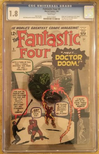 Fantastic Four 5 (1962) Cgc 1.  8 - - White Pgs; 1st Doctor Doom Roy Thomas Letter