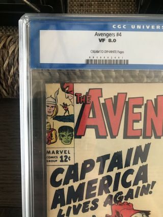Avengers 4 Cgc 8.  0 C/OW Pages 1st Silver Age Captain America Marvel 4