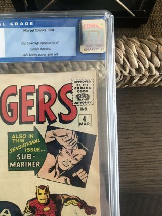 Avengers 4 Cgc 8.  0 C/OW Pages 1st Silver Age Captain America Marvel 5