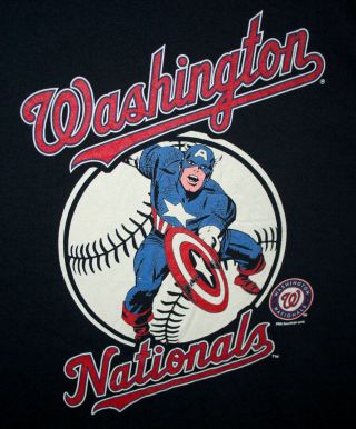 Marvel Comics Captain America Washington Nationals Mlb Baseball T - Shirt Lg