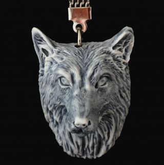 Wolf Head Marble Stone Figurine Keychain Keyring Pendant Russian Art Sculpture