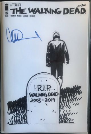 Walking Dead 192 Blank Cover With R.  I.  P.  Walking Dead Sketch By Charlie Adlard