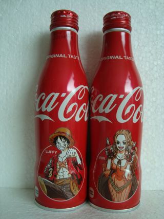 Rare Coca Cola “one Piece - Luffy & Vivi” Aluminium Bottle Set From Japan 2018
