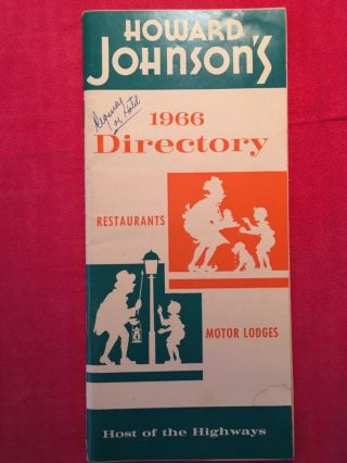Howard Johnson’s Directory 1966 Hotels Restaurant Vintage 1960s