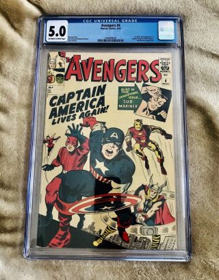 The Avengers 4 (1964,  Marvel) Cgc 5.  0.  First Silver Age Captain America