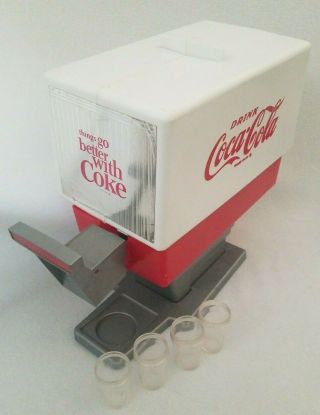 Vintage Coca Cola Coke Toy Soda Pop Dispenser W/4 Miniature Plastic Glasses