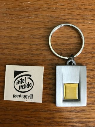 Vintage 1997 Intel Pentium Ii Processor Mmx Metal Keychain With Die