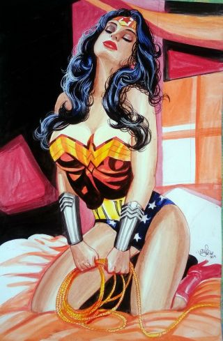 Wonder Woman Sexy Art Pin - Up 01 By Gil Sabas 10 " X 15 "