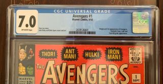 Avengers 1 CGC 7.  0 - Marvel - OW Pages - - Key Silver Age 3