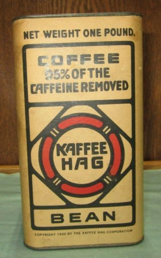 Antique Can " Kaffee Hag " Bean Coffee 1920 