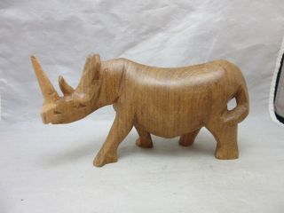 Hand Carved Wood Rhinoceros Figurine