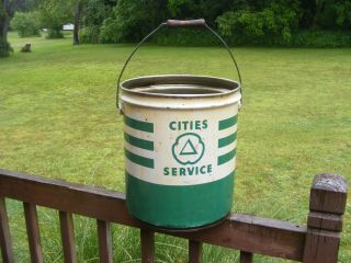 Vintage 1957 Cities Service Station Gas 5 Gallon Lube Oil GREASE Bucket Pail Can 2