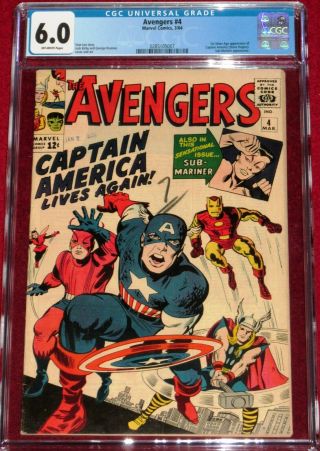 Avengers Issue 4 First Silver - Age Captain America Classic Kirby Cover Cgc
