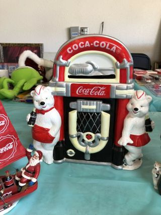 Coca - Cola Coke Polar Bear Jukebox Ceramic Cookie Jar Always Friends