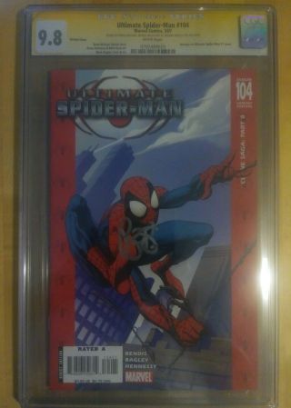 Ultimate Spider - Man 104 Variant Cgc 9.  8 White Ss Signed By Brian Micharl Bendis