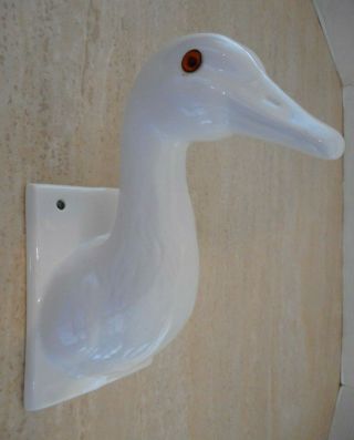 Vtg White Ceramic Duck Goose Head Towel Apron Wall Hanger Holder Farm Kitchen