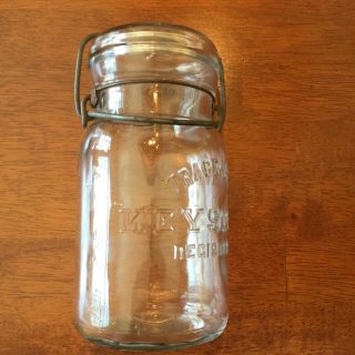 Antique Mason Jar “Trademark Keystone Registered” Clear Pint with Bail and Lid 2