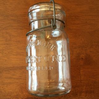 Antique Mason Jar “Trademark Keystone Registered” Clear Pint with Bail and Lid 3