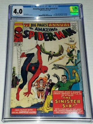 Spider - Man Annual 1 Cgc 4.  0 Vg White Pages Marvel 1964 1st Sinister Six