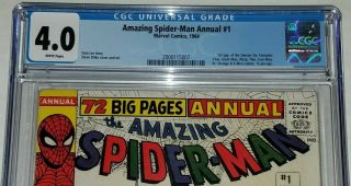 Spider - man Annual 1 CGC 4.  0 VG White Pages Marvel 1964 1st Sinister Six 2