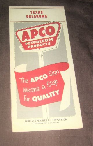 Vintage Apco,  Texas Oklahoma Road Map,  Anderson - Prichard Oil Corp.  Highway,  1950 