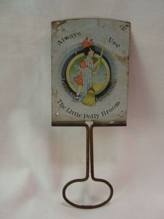 Antique Little Polly Brooms Tin Metal Wall Mount Advertising Broom Holder Sign