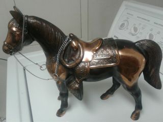 Metal Horse Figure With Saddle,  13x11,  Heavy U.  S.  A.  Stamped Underneath.