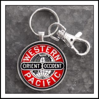 Railway Sign Photo Keychain Western Pacific Orient Occident Model Railroad Gift