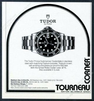 1988 Rolex Tudor Prince Submariner Watch Pic Tourneau Vintage Print Ad