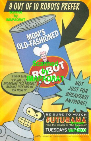 Futurama 9 Out Of 10 Robots.  Bender 1999 Fox Tv Print Ad
