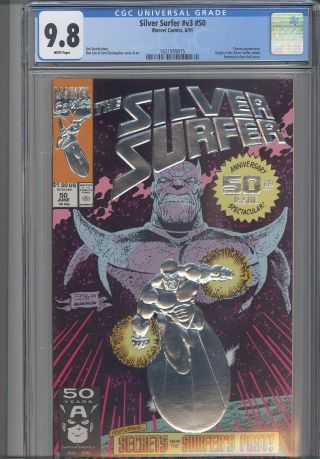 Silver Surfer V3 50 Cgc 9.  8 1991 Marvel: Thanos App,  Origin Retold: Frame