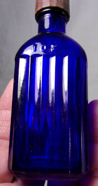 Vintage Antique 10z Ribbed Cobalt Blue Glass Eye Cure Medicine Bottle W - Dropper