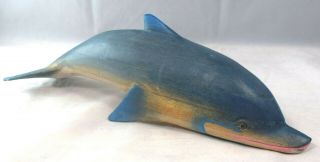 Wood Carved Dolphin Painted Figure (12in. ) Handmade