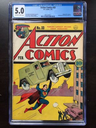 Action Comics 33 Cgc Vg/fn 5.  0; Ow - W; Origin Of Mr.  America