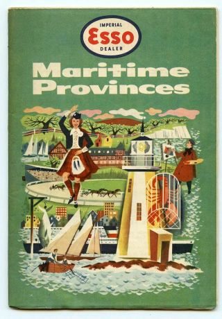 1956 Esso Imperial Oil Limited Maritime Provinces Canada Map Halifax Nova Scotia