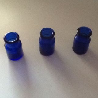 3 Vtg Cobalt Blue Medicine Bottle 2 " Tall,  1 " Across Top,  No Threads
