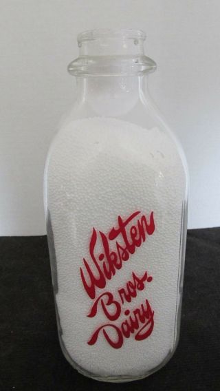 Wiksten Bros Dairy Middleboro Mass 1963 Quart Milk Bottle 9 " High