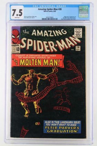 Spider - Man 28 - Cgc 7.  5 Vf - Marvel 1965 - 1st App/origin Of Molten Man