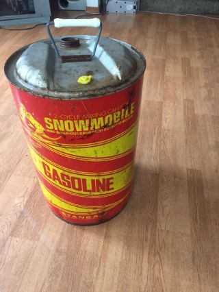 Vtg Stancan Snowmobile Gas Can 6.  5 Gallon Metal 2 Cycle Mixing Red Yellow No Cap