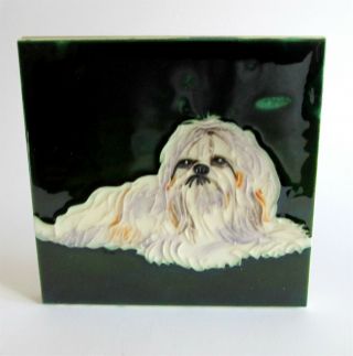 Maltese Dog - Hand Painted Decorative Ceramic Tile - Wall Tile Or Desk Display