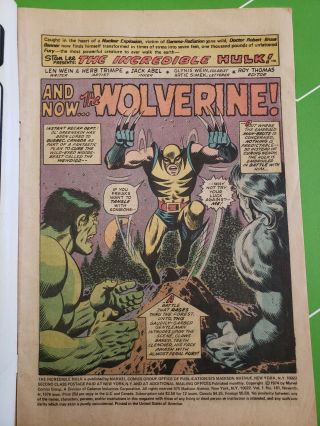 The Incredible Hulk 181 (1974,  Marvel) Orginal VERY GOOD w/ MVS 1st Wolverine 2