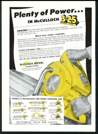 1950 Mcculloch Chainsaw Model 3 - 25 Etc 9 Models Chain Saw Vintage Trade Print Ad