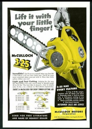 1950 Mcculloch Chainsaw Model 3 - 25 Chain Saw Photo Vintage Trade Print Ad